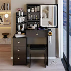 Small Vanity Desk with Mirror and Lights, Makeup Vanity Desk Drawers and Shelves, 3 Lighting Mode Adjustable Lighting, Dressing Table