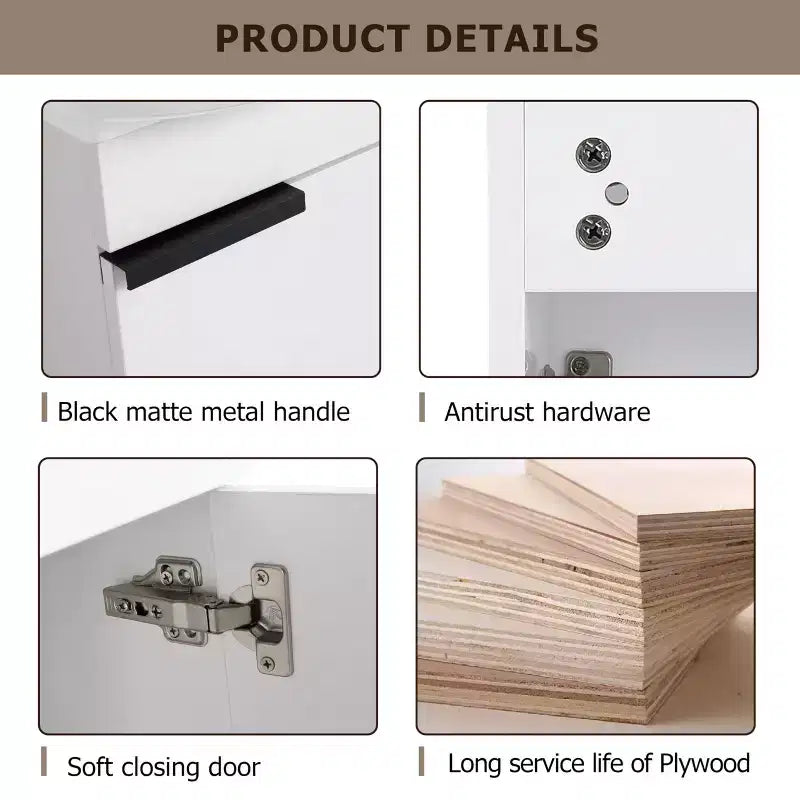 Waschtischunterschrank mit Keramikbecken, Waschtischplatte, Tür mit Soft-Close-Funktion, Badezimmermöbel aus Massivholz, wandmontierter Waschtischunterschrank, Hochglanz