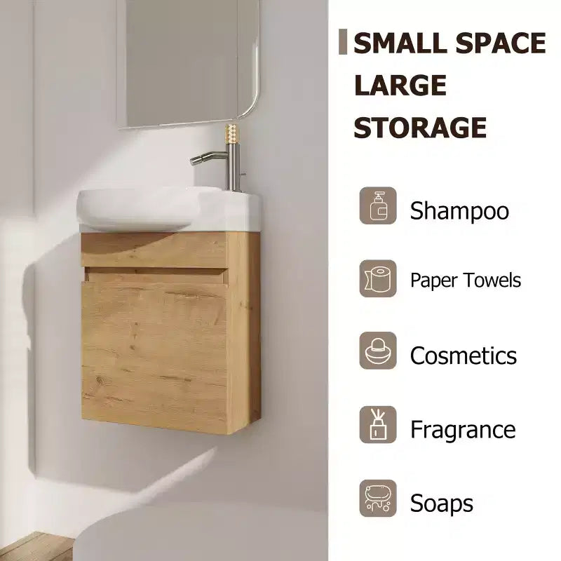 Waschtischunterschrank mit Keramikbecken, Waschtischplatte, Tür mit Soft-Close-Funktion, Badezimmermöbel aus Massivholz, wandmontierter Waschtischunterschrank, Hochglanz