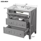 Waschtischunterschrank mit Keramikwaschbecken, freistehendes Waschtisch-Set mit 3 Schubladen und Badezimmerschrank mit Massivholzrahmen