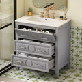 Bathroom vanity with ceramic sink, freestanding vanity set with 3 drawers, solid wood frame bathroom storage cabinet