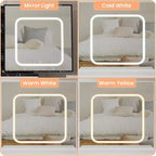 Kaptafel met verschuifbare ledspiegel, 4 laden, opbergplanken, stopcontact en krukje, make-uptafel voor de slaapkamer met verlichting in 3 kleuren