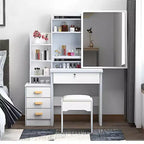 Furniliving Vanity Desk with Mirror & Makeup Stool, Table Set with 3 Color Lighting Brightness Adjustable, 4 Drawers