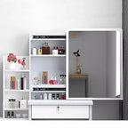Furniliving-Schminktisch mit Spiegel und Schminkhocker, Tisch-Set mit 3 Farben, einstellbarer Helligkeit und 4 Schubladen