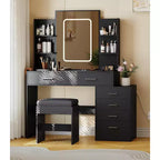 Makeup Table with Mirror & Lights, Makeup Vanity Desk, 3 Color Modes, with Power Outlet, Modern Vanity Table