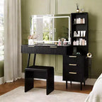 48 Oak Makeup Vanity Desk with 36 Mirror, 5 Drawers, 3 Shelves, 3-Color Adjustable Lighting, Bedroom Dressing Table Set