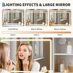 35.4 Vanity Desk with Mirror & Lights,Makeup Table with 4 Fabric Drawers & Storage Shelves,Adjustable Dressing Table for Bedroom
