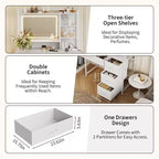 35.4 Vanity Desk with Mirror & Lights,Makeup Table with 4 Fabric Drawers & Storage Shelves,Adjustable Dressing Table for Bedroom