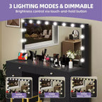 Make-uptafel met grote verlichte spiegel, make-uptafel met 14 lampen, 8 grote laden en oplaadstation