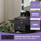 Make-uptafel met grote verlichte spiegel, make-uptafel met 14 lampen, 8 grote laden en oplaadstation