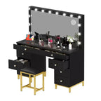 Make-uptafel met grote verlichte spiegel, make-uptafel met 14 lampen, 8 grote laden en oplaadstation