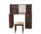 Makeup Vanity with Sliding Mirror & 3 Color Lights, Walnut Finish Vanity Desk with Display Shelf, Drawer & Cabinet