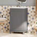 20 Inch Bathroom Vanity with Ceramic Sink, Soft Closing Doors & Double Layer Storage, Gray Single Sink Cabinet for Small Bathrooms