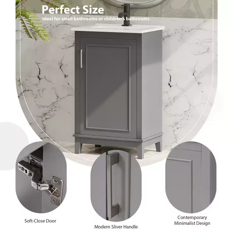 20 Inch Bathroom Vanity with Ceramic Sink, Soft Closing Doors & Double Layer Storage, Gray Single Sink Cabinet for Small Bathrooms