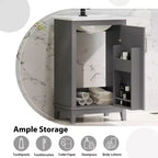 20 Inch Bathroom Vanity with Ceramic Sink, Soft Closing Doors & Double Layer Storage, Gray Single Sink Cabinet for Small Bathrooms