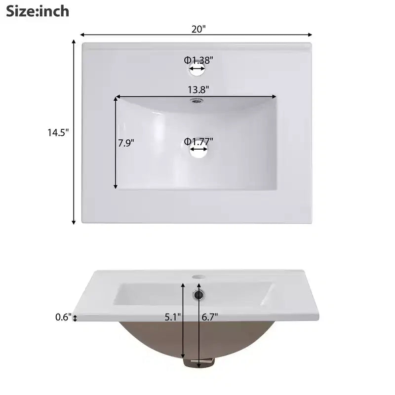 20 Inch Bathroom Vanity with Ceramic Sink, Soft Closing Doors & Double Layer Storage, Gray Single Sink Cabinet for Small Bathrooms
