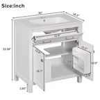30 Inch Modern Bathroom Vanity with Ceramic Sink, Flip-Out Drawer, 2 Soft Close Doors & Storage Shelves, Green Bathroom Cabinet