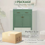 30 Inch Modern Bathroom Vanity with Ceramic Sink, Flip-Out Drawer, 2 Soft Close Doors & Storage Shelves, Green Bathroom Cabinet