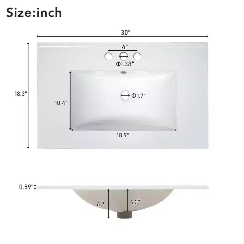 30 Inch Modern Bathroom Vanity with Ceramic Sink, Flip-Out Drawer, 2 Soft Close Doors & Storage Shelves, Green Bathroom Cabinet