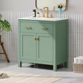 30 Inch Modern Bathroom Vanity with Ceramic Sink, Flip-Out Drawer, 2 Soft Close Doors & Storage Shelves, Green Bathroom Cabinet