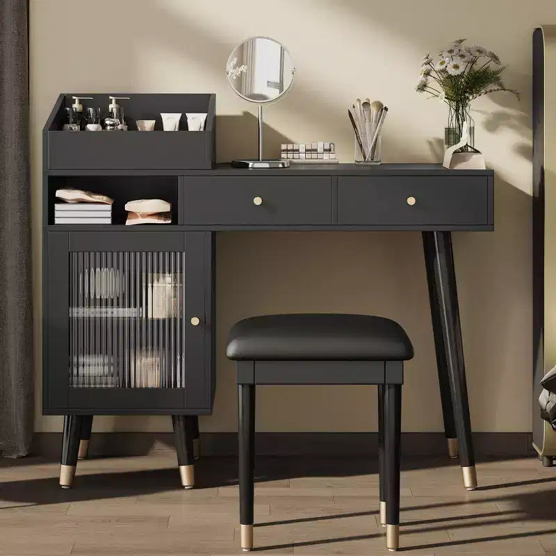GDFStudio Ramesh Modern Space-saving Dressing Table Set with Stool, Charging Port, Drawers, Cabinet
