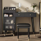 GDFStudio Ramesh Modern Space-saving Dressing Table Set with Stool, Charging Port, Drawers, Cabinet