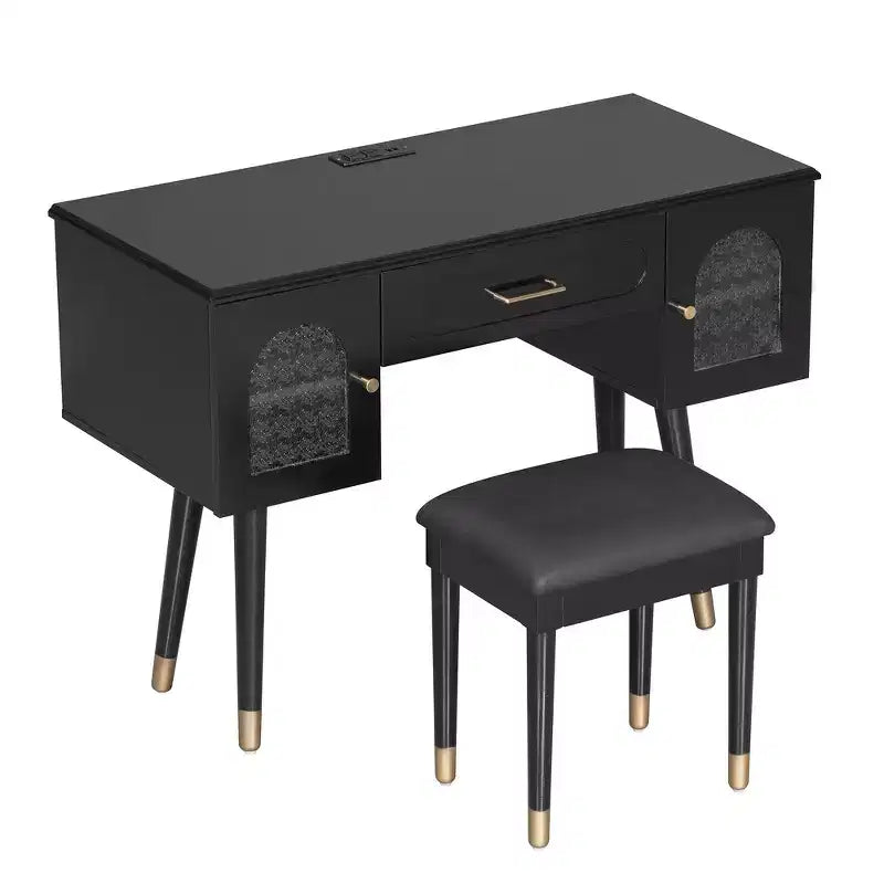 Whisen elegantes Schminktisch- und Stuhl-Set, moderner Frisiertisch mit Organizer und Schreibtischfunktion
