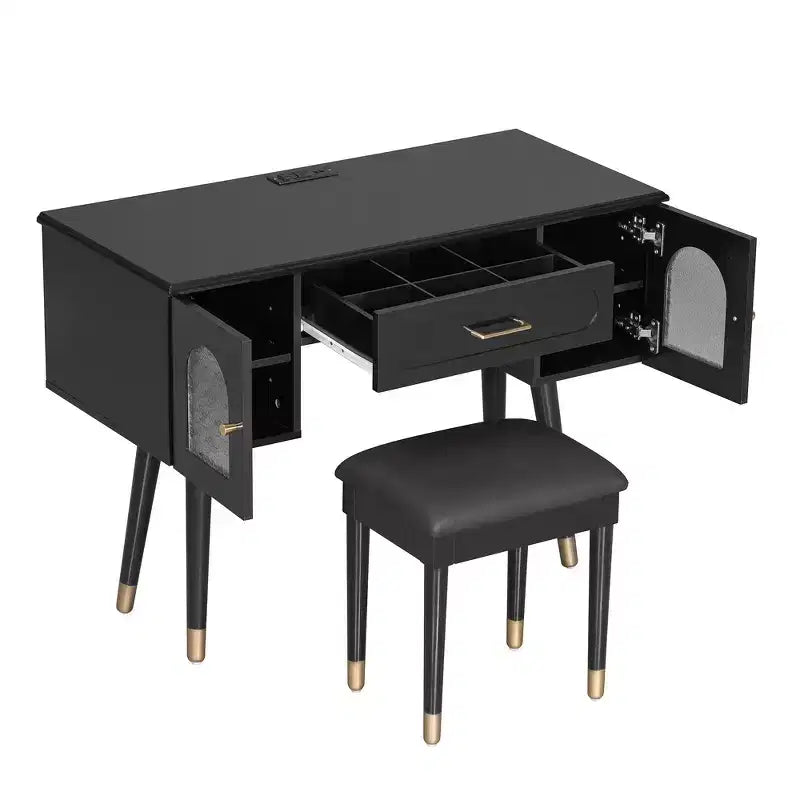 Whisen elegantes Schminktisch- und Stuhl-Set, moderner Frisiertisch mit Organizer und Schreibtischfunktion