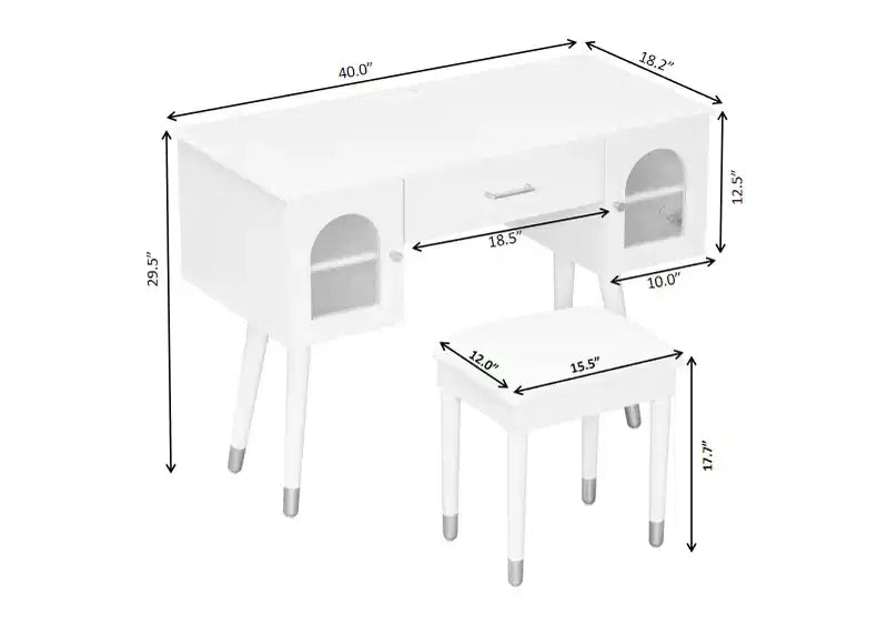 Whisen elegantes Schminktisch- und Stuhl-Set, moderner Frisiertisch mit Organizer und Schreibtischfunktion