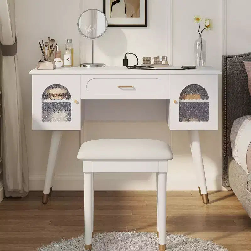 Whisen elegantes Schminktisch- und Stuhl-Set, moderner Frisiertisch mit Organizer und Schreibtischfunktion