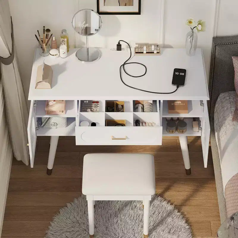 Whisen elegantes Schminktisch- und Stuhl-Set, moderner Frisiertisch mit Organizer und Schreibtischfunktion