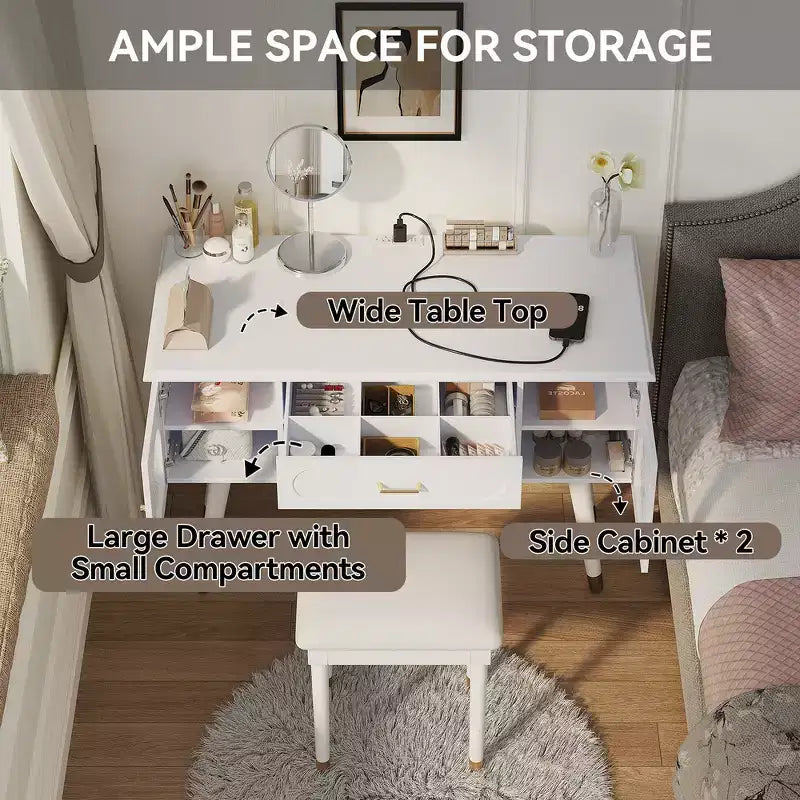 Whisen elegantes Schminktisch- und Stuhl-Set, moderner Frisiertisch mit Organizer und Schreibtischfunktion