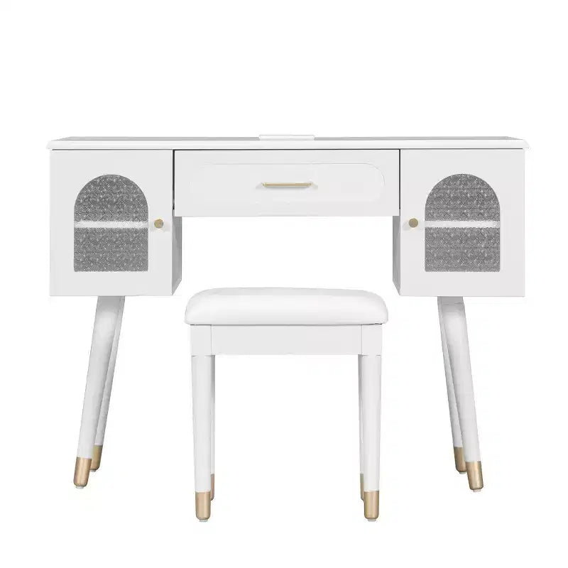 Whisen elegantes Schminktisch- und Stuhl-Set, moderner Frisiertisch mit Organizer und Schreibtischfunktion