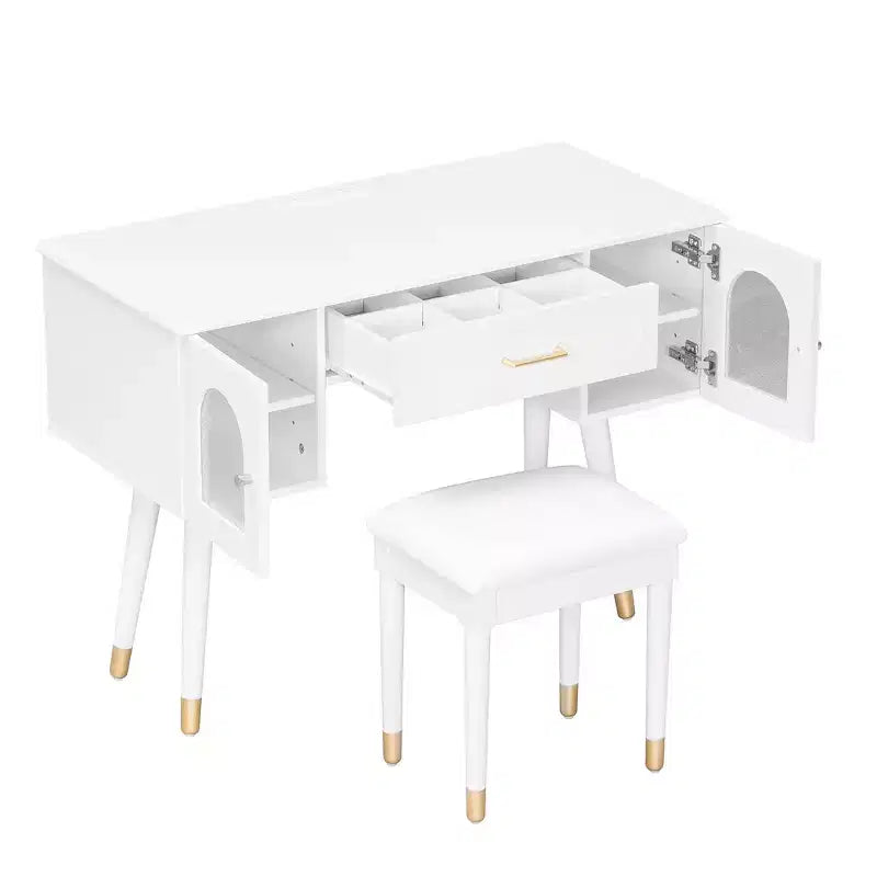 Whisen elegantes Schminktisch- und Stuhl-Set, moderner Frisiertisch mit Organizer und Schreibtischfunktion