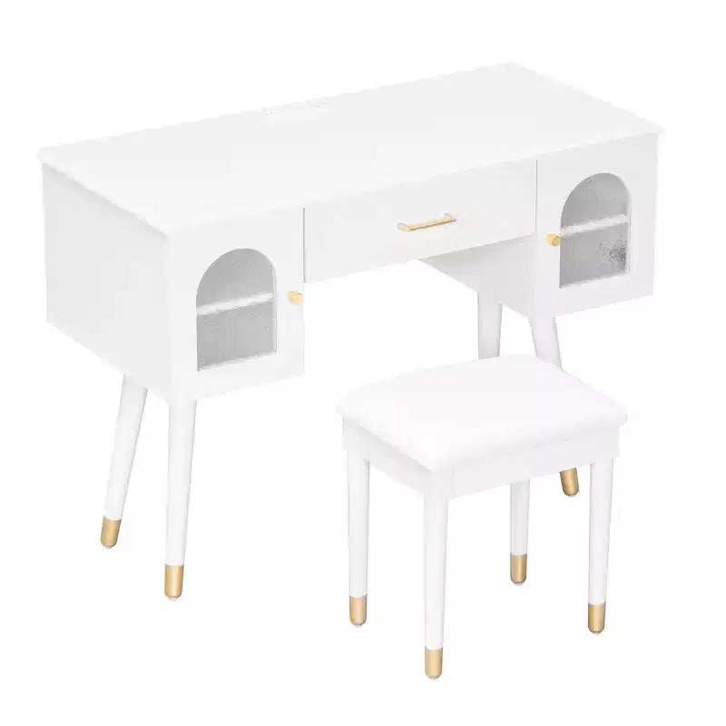 Whisen elegantes Schminktisch- und Stuhl-Set, moderner Frisiertisch mit Organizer und Schreibtischfunktion