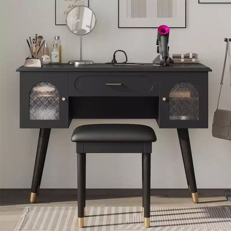 Whisen elegantes Schminktisch- und Stuhl-Set, moderner Frisiertisch mit Organizer und Schreibtischfunktion