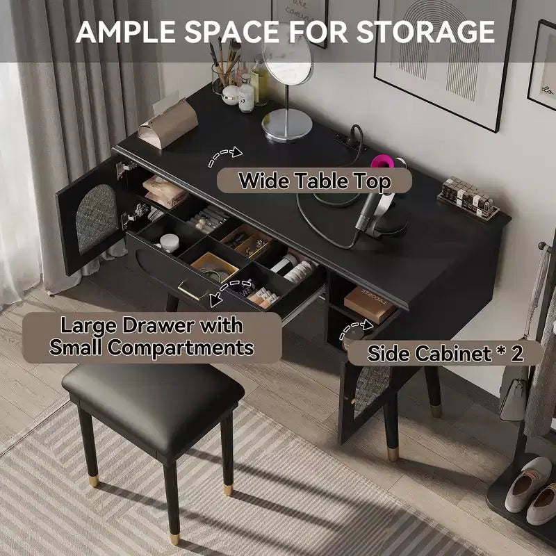 Whisen elegantes Schminktisch- und Stuhl-Set, moderner Frisiertisch mit Organizer und Schreibtischfunktion