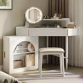 Whisen Corner Makeup Vanity Desk, Modern Vanity Set, Dressing Table with Mirror, Stool and Large Storage - White