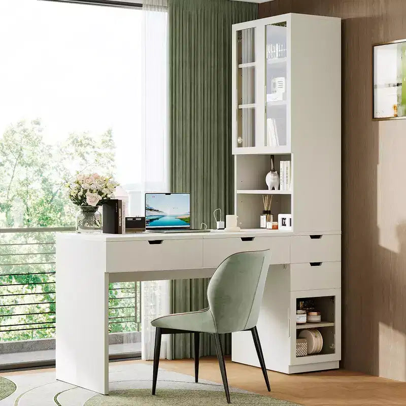 Toeletta moderna GDFStudio Teresa con specchio, 3 cassetti, scomparti multipli e stazione di ricarica