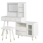 Okak moderne make-uptafel met spiegel, uitschuifbare kaptafel met stopcontact en kruk, kaptafelset voor slaapkamer en kleedkamer