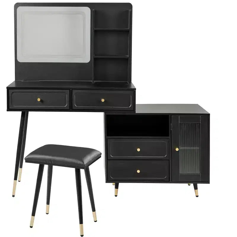 Okak moderne make-uptafel met spiegel, uitschuifbare kaptafel met stopcontact en kruk, kaptafelset voor slaapkamer en kleedkamer