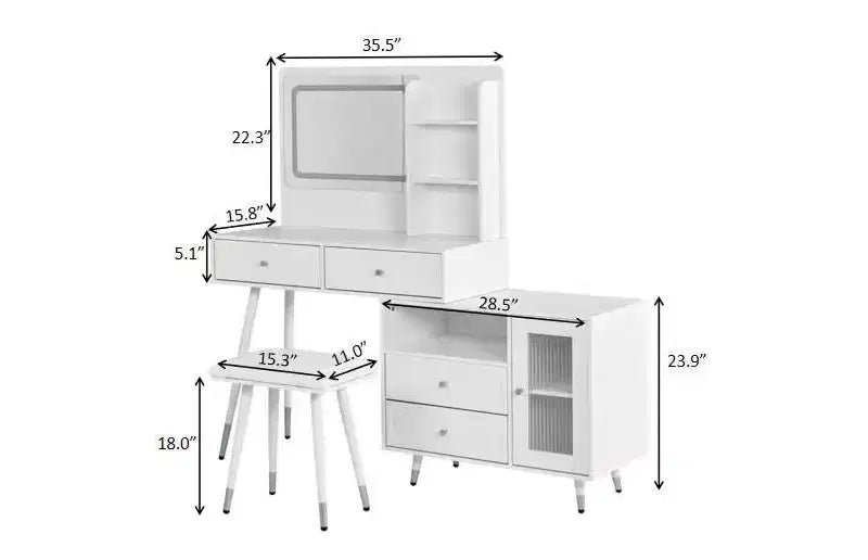Okak moderne make-uptafel met spiegel, uitschuifbare kaptafel met stopcontact en kruk, kaptafelset voor slaapkamer en kleedkamer