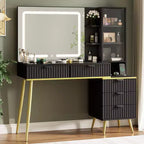 48 Makeup Vanity with Glass Top, Modern Big Vanity Desk with 3 Lighting Modes Mirror & 5 Drawers