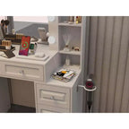 Okak Elegent Vanity Desk with Large Mirror, Makeup Vanity with Charging Station, Dressing Table for Living Room, Bedroom, White