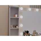 Okak Elegent Vanity Desk with Large Mirror, Makeup Vanity with Charging Station, Dressing Table for Living Room, Bedroom, White
