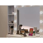 Okak Elegent Vanity Desk with Large Mirror, Makeup Vanity with Charging Station, Dressing Table for Living Room, Bedroom, White