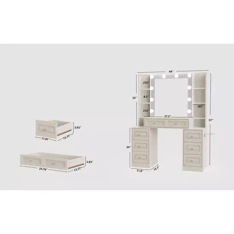 Okak Elegent Vanity Desk with Large Mirror, Makeup Vanity with Charging Station, Dressing Table for Living Room, Bedroom, White