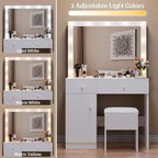 BALHAM TRADE-Schminktisch mit Spiegel, 11 LED-Leuchten, Steckdose, Schminktisch-Set mit Stauraumschrank, Schubladen und Stuhl