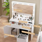 BALHAM TRADE-Schminktisch mit Spiegel, 11 LED-Leuchten, Steckdose, Schminktisch-Set mit Stauraumschrank, Schubladen und Stuhl