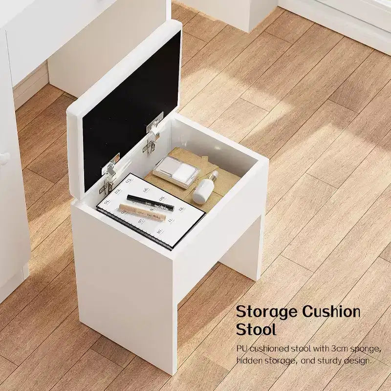 BALHAM TRADE-Schminktisch mit Spiegel, 11 LED-Leuchten, Steckdose, Schminktisch-Set mit Stauraumschrank, Schubladen und Stuhl